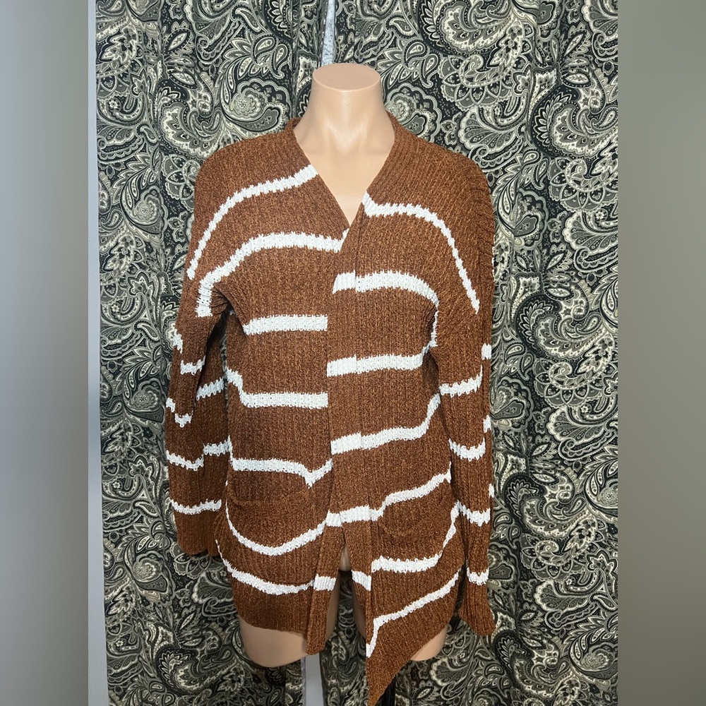 Wild Skye Caramel Striped Chenille Cardigan